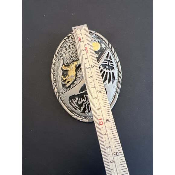 Vtg SSI western Buckle Wolf Howling At Moon Trucker Navajo Handcrafted USA - Picture 7 of 8